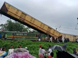 Rescue work underway after a collision between the Kanchanjungha Express and a goods train, near Rangapani railway station, on Monday, June 17, 2024. At least 15 people were killed and 60 others suffered injuries, according to officials. Photo: Siliguri Journal.